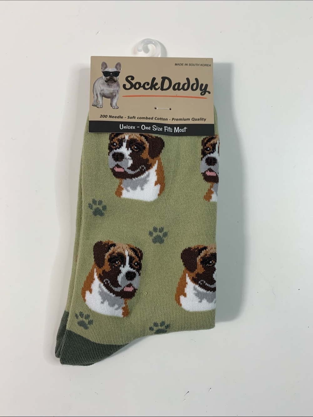 Sock Daddy BoxerDog Pattern Socks in Olive Green - Unisex